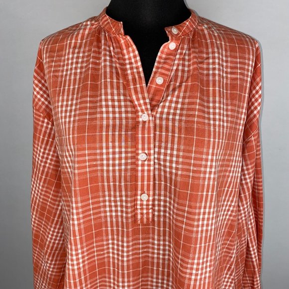 Universal Thread S Orange White Plaid Oversize Button Popover Balloon Sleeve Top - Picture 4 of 12